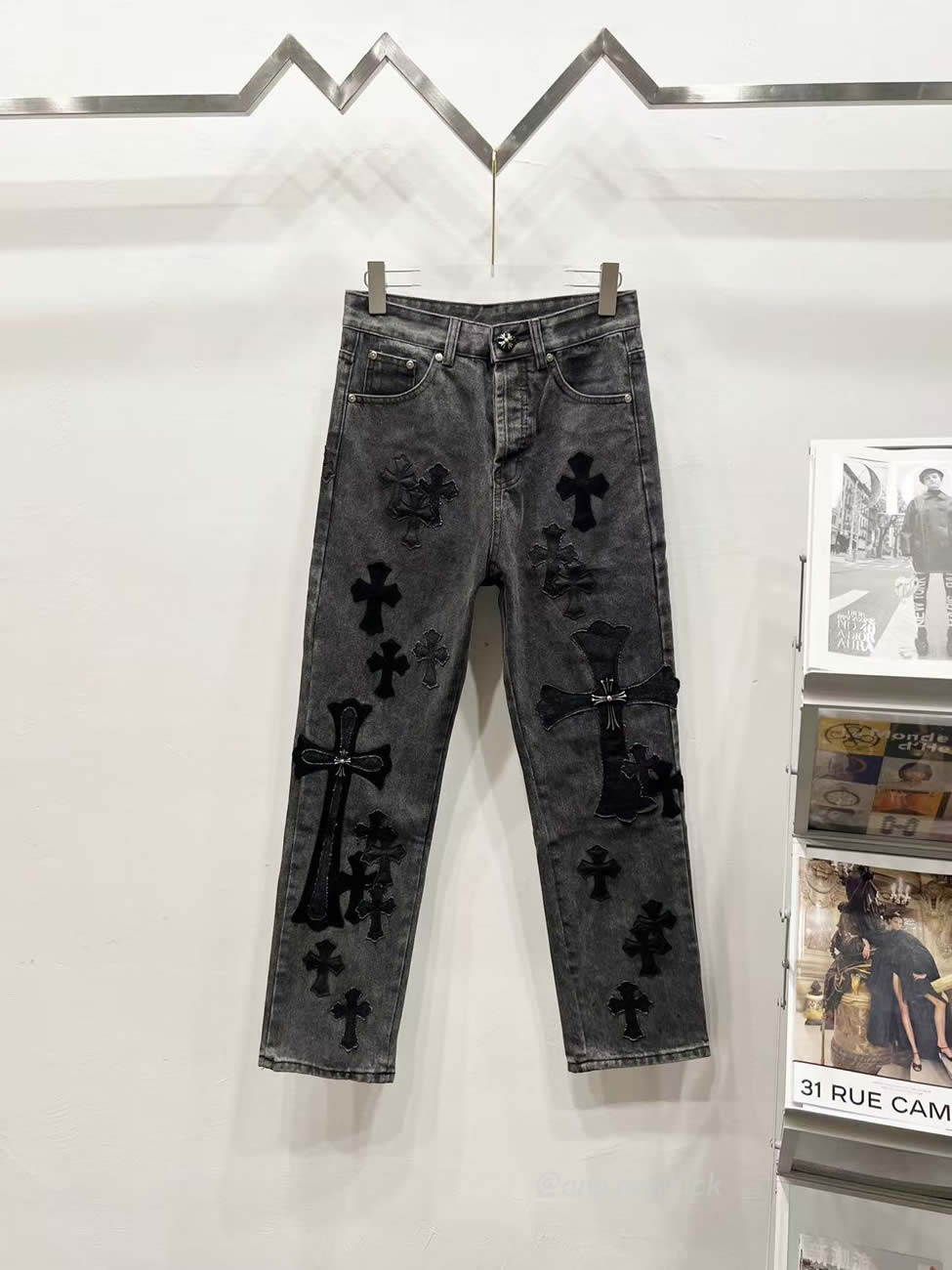 Chrome Hearts Black Grey Silver Cross Patch Jeans (9) - www.newkick.vip